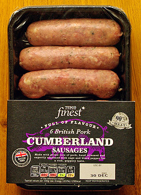 Uncooked Cumberland sausages