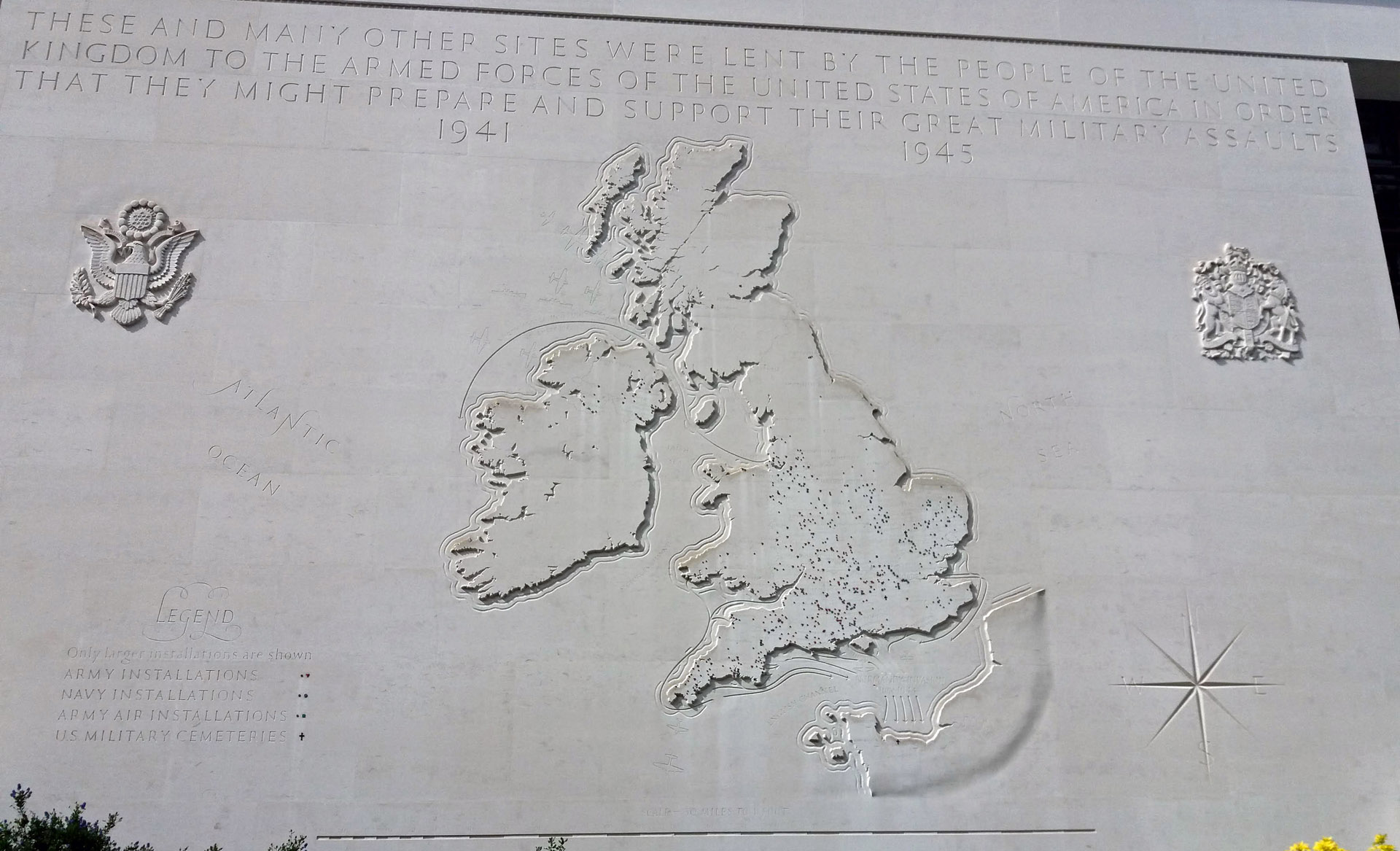 cambridge american cemetary memorial map US military installations UK chapel