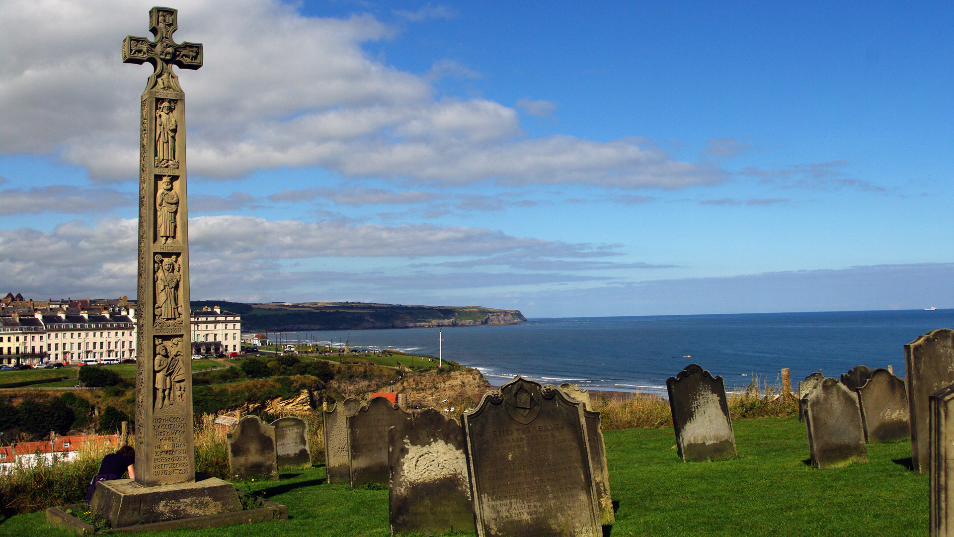 Caedmons Cross memorial earliest recognised English poet 657 684 late Victorian cross St Marys churchyard Whitby