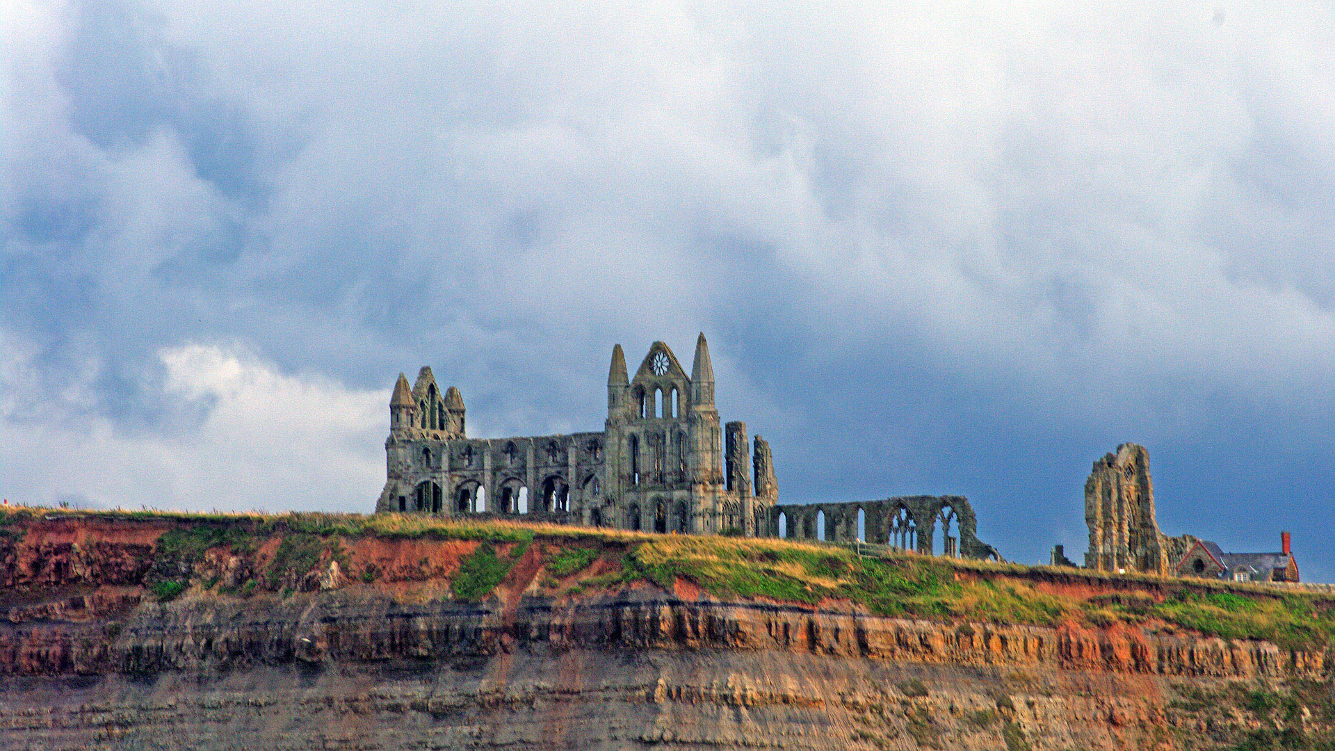 whitby ruins Whitby Abbey east cliff seen from sea