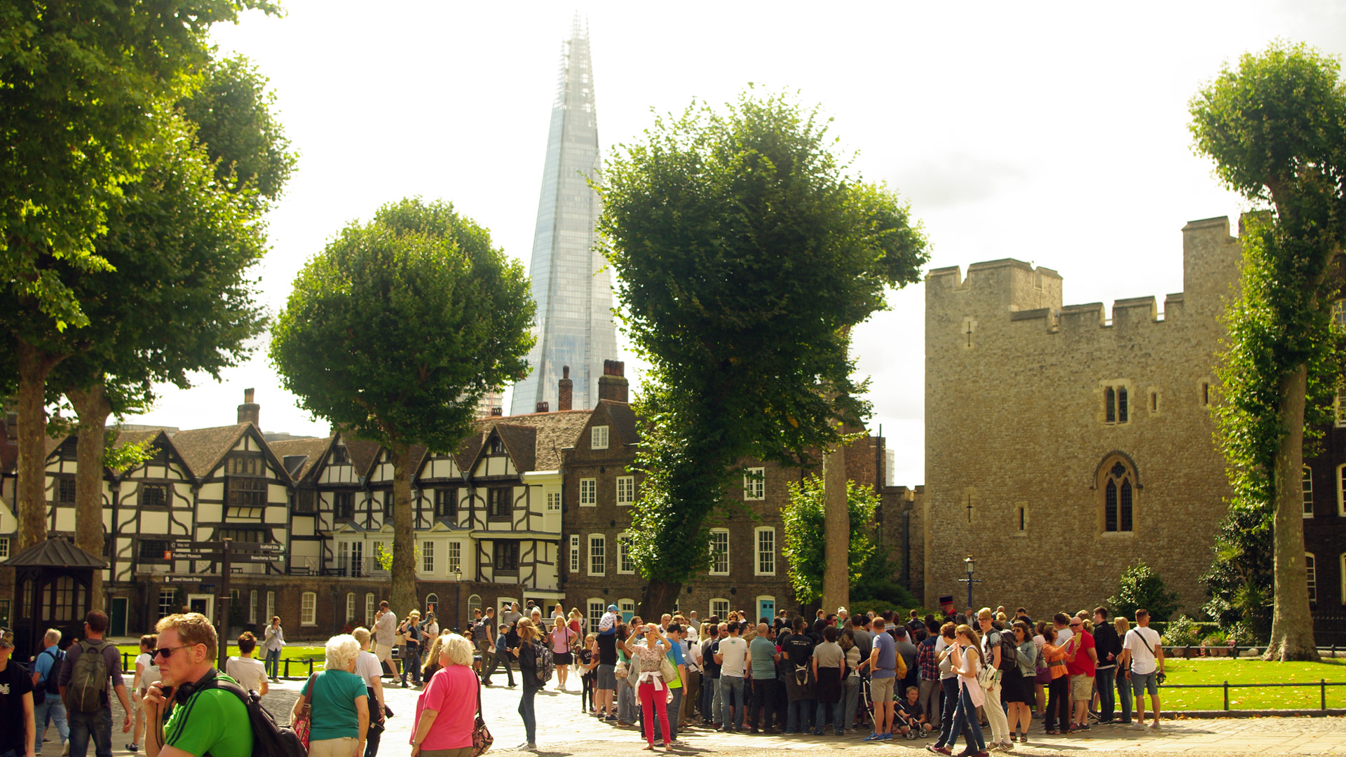 Tower London half timbered buildings Queens House Shard