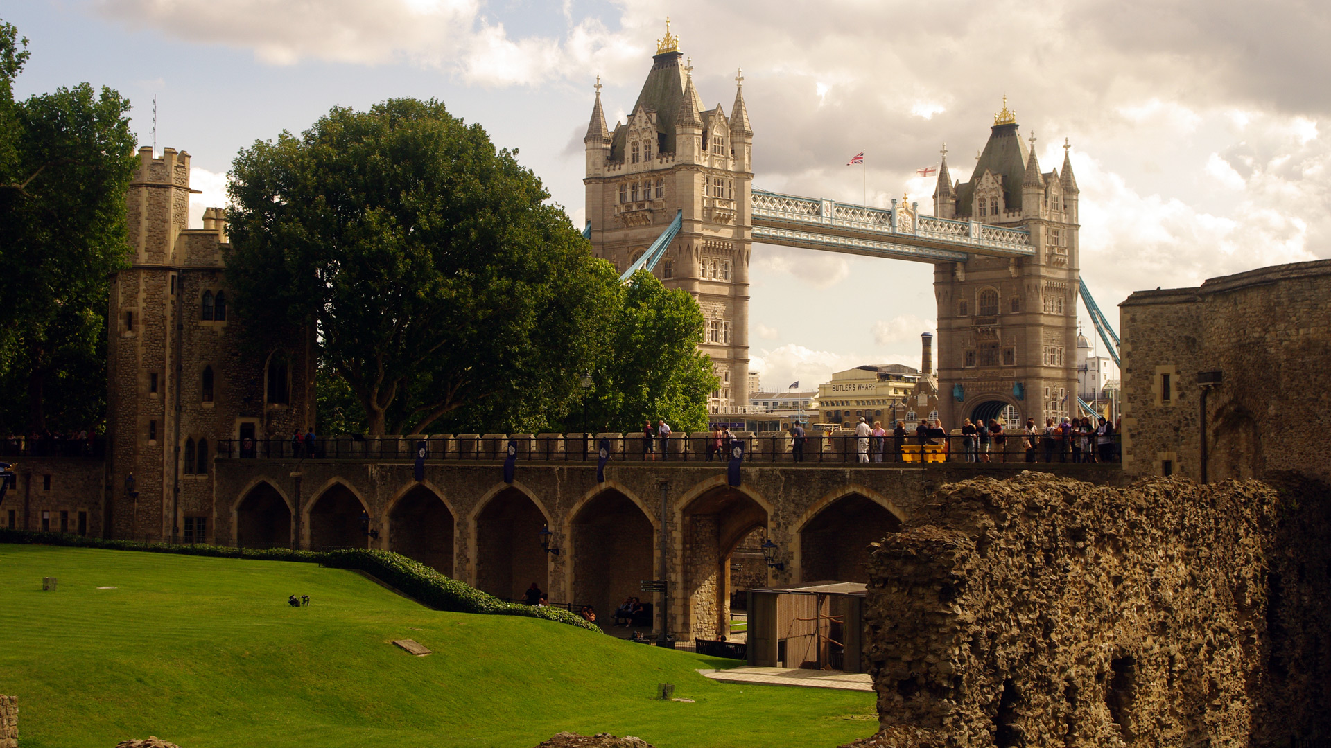 Tower Bridge seen from inside the Tower 
											of London