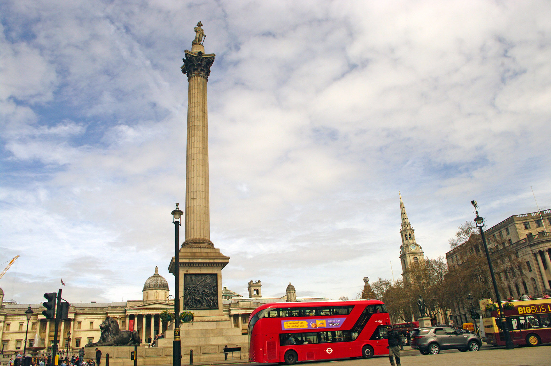 london Trafalgar Square Nelsons Column red London bus
