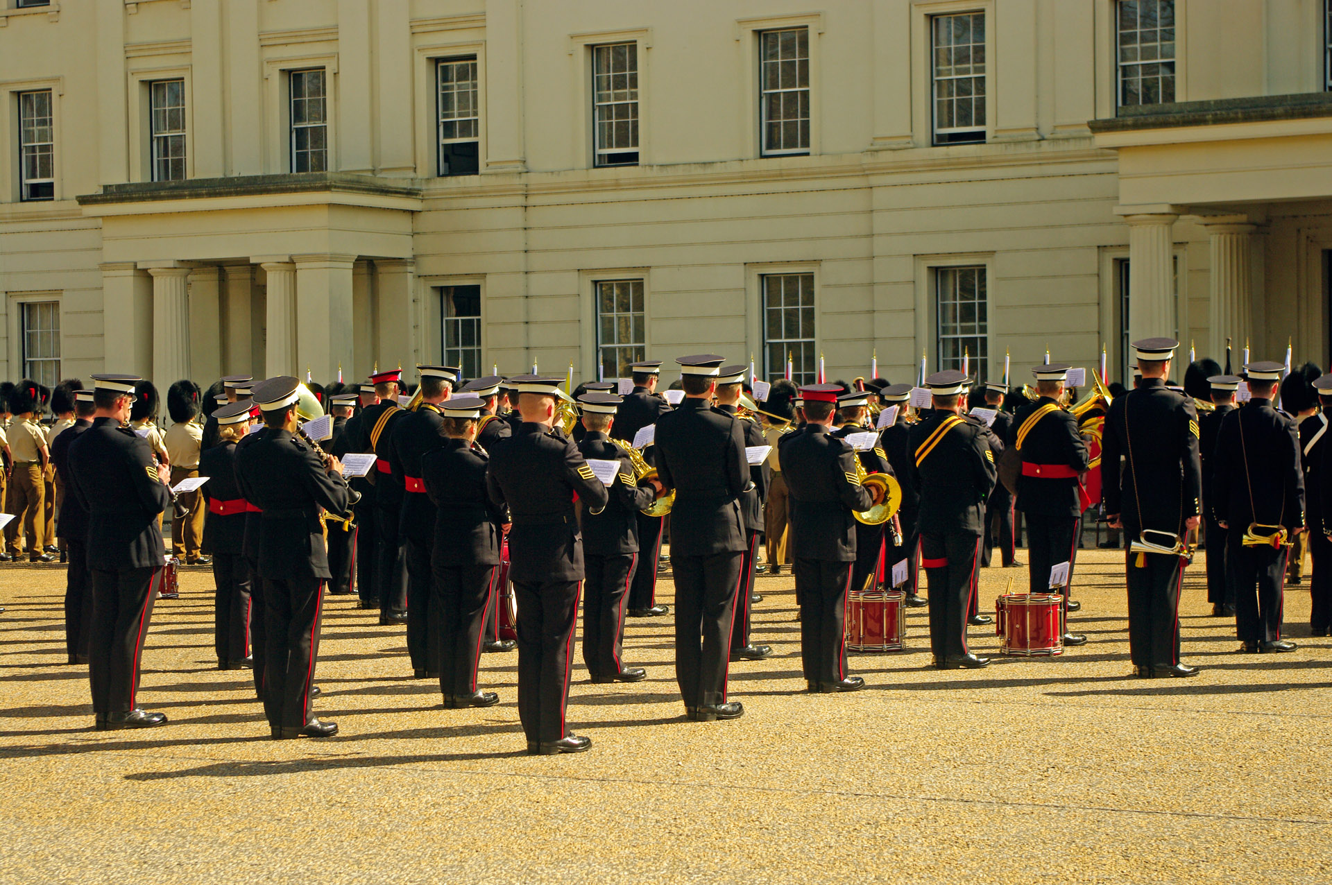 london Band Queens Guard practising Wellington Barracks